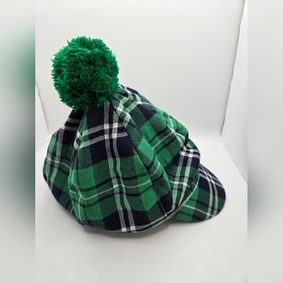 Plaid Scottish Golf Hat Green White Gatsby Beret Fabric - Picture 4 of 7